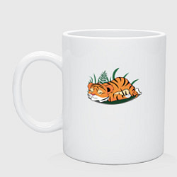 Кружка керамическая Маленький тигр спит, цвет: белый