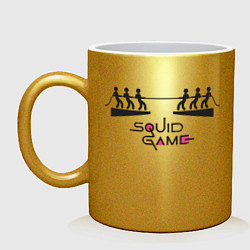 Кружка керамическая Перетягивание Каната Sauid Game, цвет: золотой