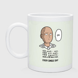 Кружка керамическая Список тренировки Сайтама One Punch-Man, цвет: фосфор