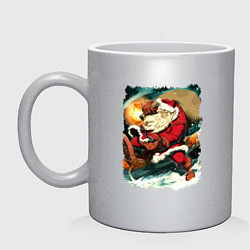 Кружка керамическая Дед Мороз спешит с подарками, цвет: серебряный