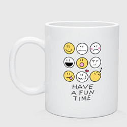 Кружка керамическая Have a fun time - emoji, цвет: белый
