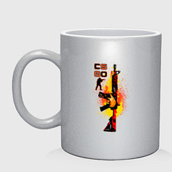 Кружка керамическая CS GO Винтовка M4A4 HOWL, цвет: серебряный