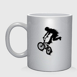Кружка керамическая ВЕЛОСПОРТ BMX Racing ВЕЛОСИПЕДИСТ, цвет: серебряный