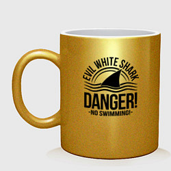 Кружка керамическая Danger No swiming Evil White Shark, цвет: золотой