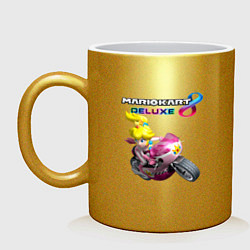 Кружка керамическая Принцесса Персик на мотоцикле Mario Kart 8 Deluxe, цвет: золотой