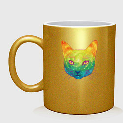 Кружка керамическая Радужный котик rainbow cat, цвет: золотой