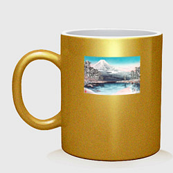 Кружка керамическая Mt Fuji from Tagonoura, Snow Scene Гора Фудзи, цвет: золотой