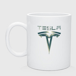 Кружка керамическая Tesla Logo Тесла Логотип Карбон, цвет: белый
