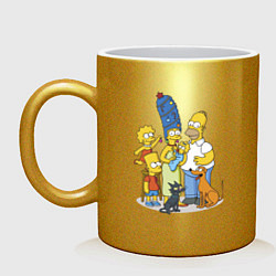 Кружка керамическая Семейка Симпсонов встречает Новый Год!, цвет: золотой