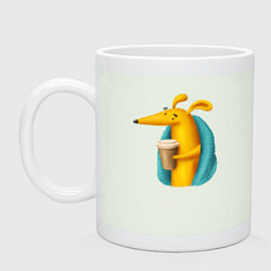 Кружка керамическая Песик под пледом с кофе, цвет: фосфор