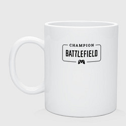 Кружка керамическая Battlefield gaming champion: рамка с лого и джойст, цвет: белый