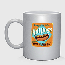Кружка керамическая Hot Dogs - always hot & Fresh!, цвет: серебряный