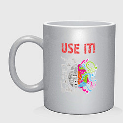 Кружка керамическая Используй мозг! Думай головой!, цвет: серебряный