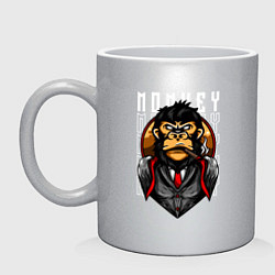 Кружка керамическая Обезьяна в костюме, цвет: серебряный