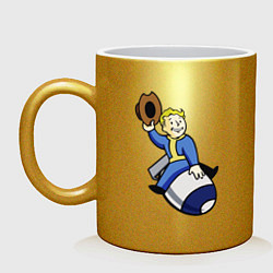 Кружка керамическая Vault boy - bomb rider, цвет: золотой