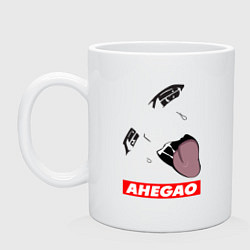 Кружка керамическая Лицо ахегао с красным логотипом, цвет: белый