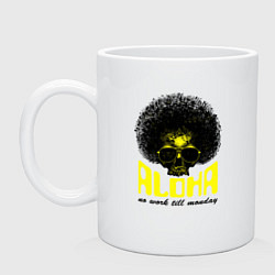 Кружка керамическая Череп гавайца с волосами в очках, цвет: белый