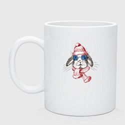 Кружка керамическая Кролик в шапке и в очках, цвет: белый