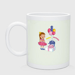 Кружка керамическая С днём рождения с подарком и шариками, цвет: фосфор