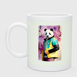 Кружка керамическая Панда в модной куртке - акварель, цвет: фосфор