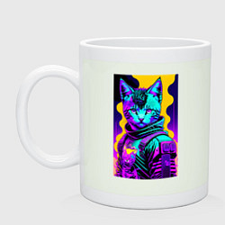 Кружка керамическая Прикольный неоновый котёнок - киберпанк, цвет: фосфор