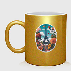 Кружка керамическая Эйфелева башня в цветах, цвет: золотой