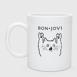 Кружка керамическая Bon Jovi - rock cat, цвет: белый