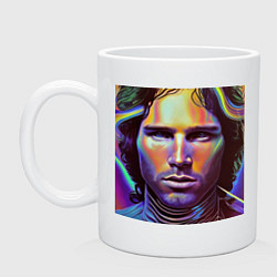 Кружка керамическая Jim Morrison neon portrait art, цвет: белый