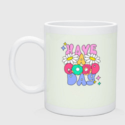 Кружка керамическая Цветы и пончики - Have a good day, цвет: фосфор
