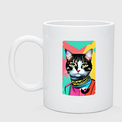 Кружка керамическая Pop art cat - neural network, цвет: белый