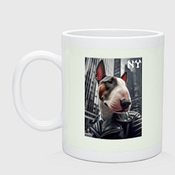 Кружка керамическая Dude bull terrier in New York - ai art, цвет: фосфор