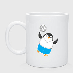 Кружка керамическая Пингвин волейболист, цвет: белый