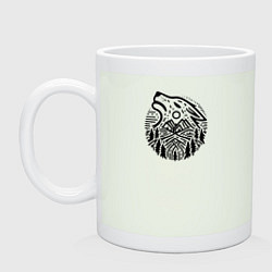 Кружка керамическая Голова воющего волка с горным пейзажем, цвет: фосфор