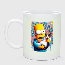 Кружка керамическая Bart Simpson with a kitten - ai art, цвет: фосфор