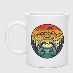 Кружка керамическая Ленивец турист путешествует с рюкзаком, цвет: белый