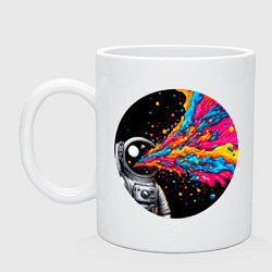Кружка керамическая Космонавт с разноцветными брызгами, цвет: белый