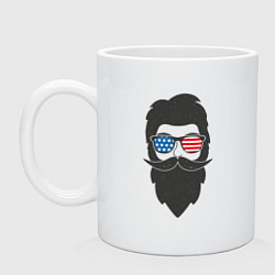Кружка керамическая Американец с усами и бородой, цвет: белый