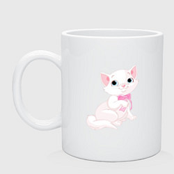 Кружка керамическая Очаровательная милая кошечка с розовым бантиком, цвет: белый