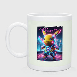 Кружка керамическая Cyber Pikachu - neon glow ai art fantasy, цвет: фосфор