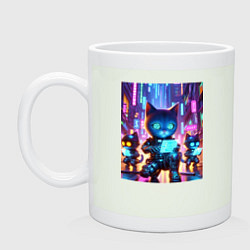 Кружка керамическая Продвинутые кибер котята - неоновое свечение, цвет: фосфор