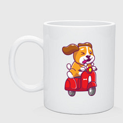 Кружка керамическая Пёсик на мотороллере, цвет: белый