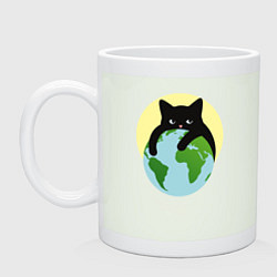 Кружка керамическая Котик, обнимающий землю в космосе, цвет: фосфор