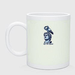 Кружка керамическая Голубь салютует на голове статуи - ща всё будет, цвет: фосфор