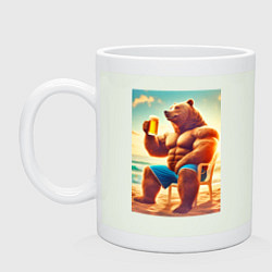 Кружка керамическая Bear bodybuilder with a cup of beer on a beach - a, цвет: фосфор