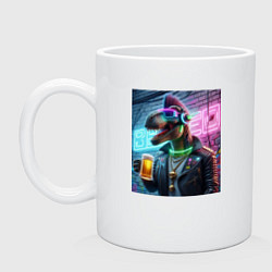 Кружка керамическая Dinosaur dude with a beer mug wearing headphones a, цвет: белый