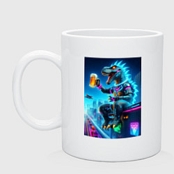 Кружка керамическая Чувак Дино сидит на крыше небоскрёба с кружкой пив, цвет: белый