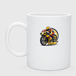 Кружка керамическая Гонщик на гоночном мотоцикле, цвет: белый