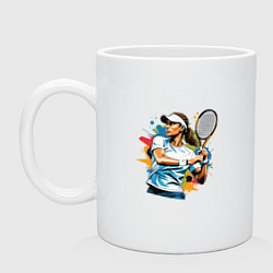 Кружка керамическая Девушка играет в большой теннис, цвет: белый