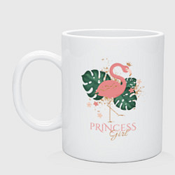 Кружка керамическая Принцесса фламинго в тропических листьях, цвет: белый