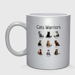 Кружка керамическая Коты воители, цвет: серебряный